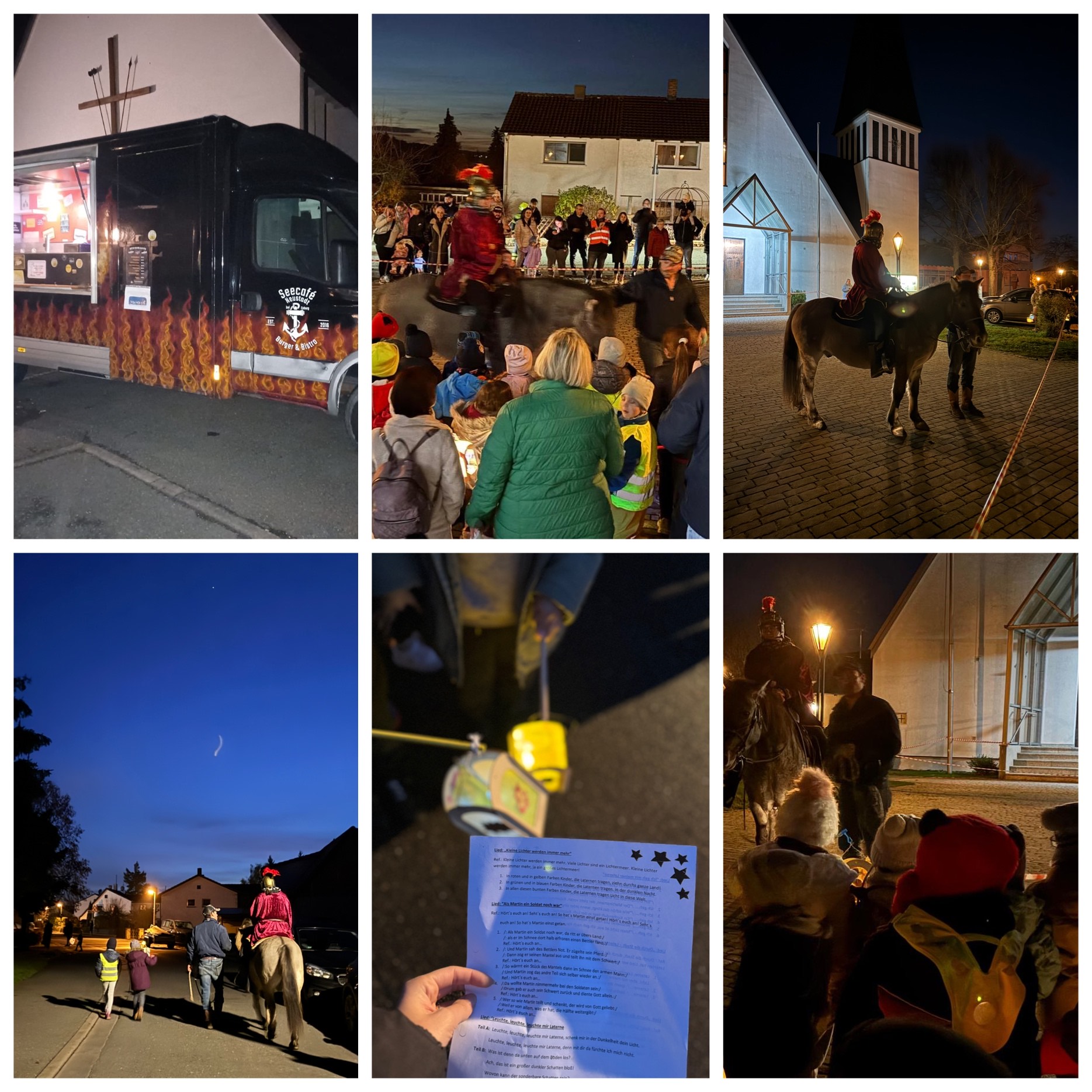 Wir sehen unseren St. Martin mit echten Pferd, unseren Umzug und den Foodtruck in unserem Hof