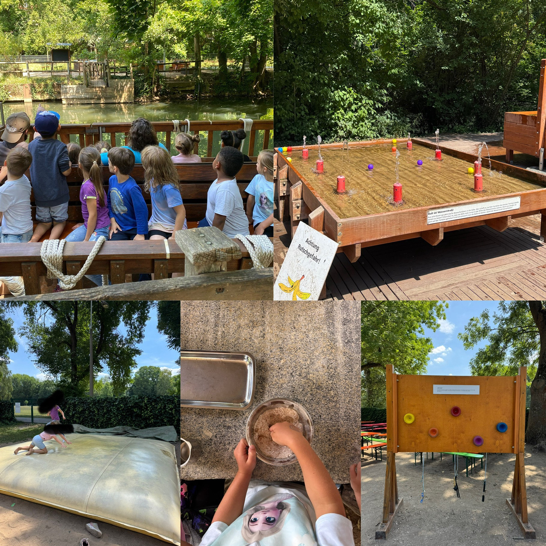 Die Kinder konnten mit der Fähre fahren, Brot backen, auf riesigen Hüpfkissen springen, mit Wasser experimentieren und Stationen zum Thema Fühlen, Hören, Sehen besuchen.